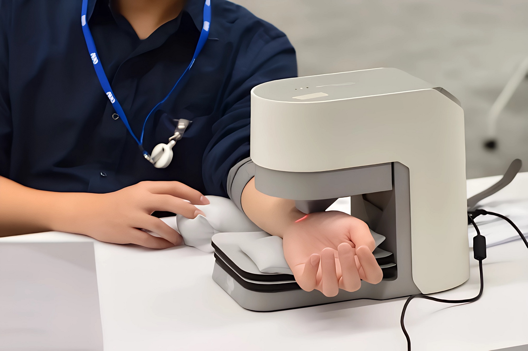 友達耘康中醫數位化檢測解決方案之脈象檢測系統採用高靈敏多點式壓力感測器，可真實還原「寸、關、尺」三部脈象量測結果