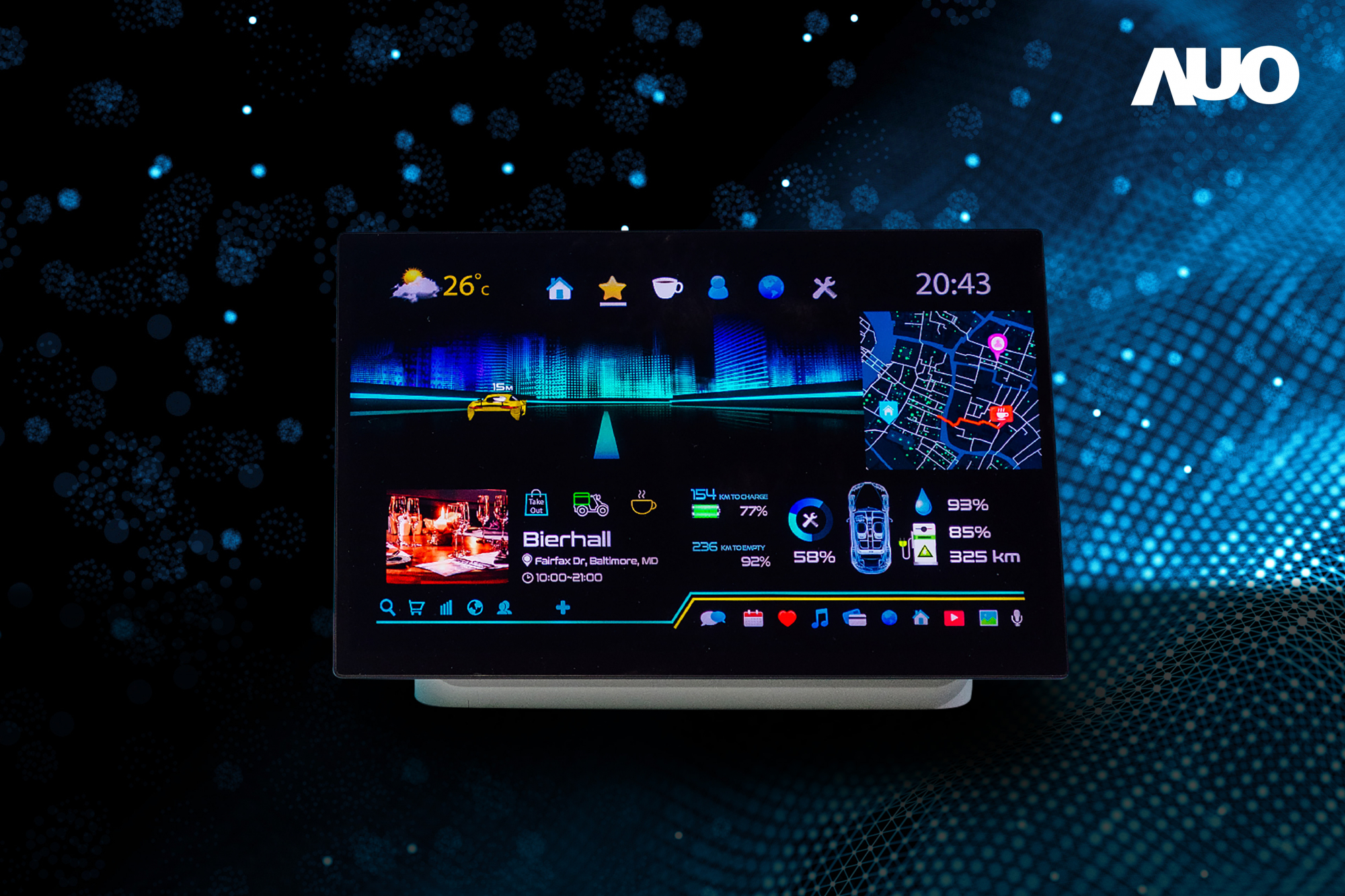 友達16吋超高色域車載中控獲得2025顯示器元件產品技術獎之面板模組類傑出產品獎，首次在車載領域採用藍光COB（LED chip-on-board）搭載量子點（Quantum Dot）膜之Mini LED解決方案實現廣色域