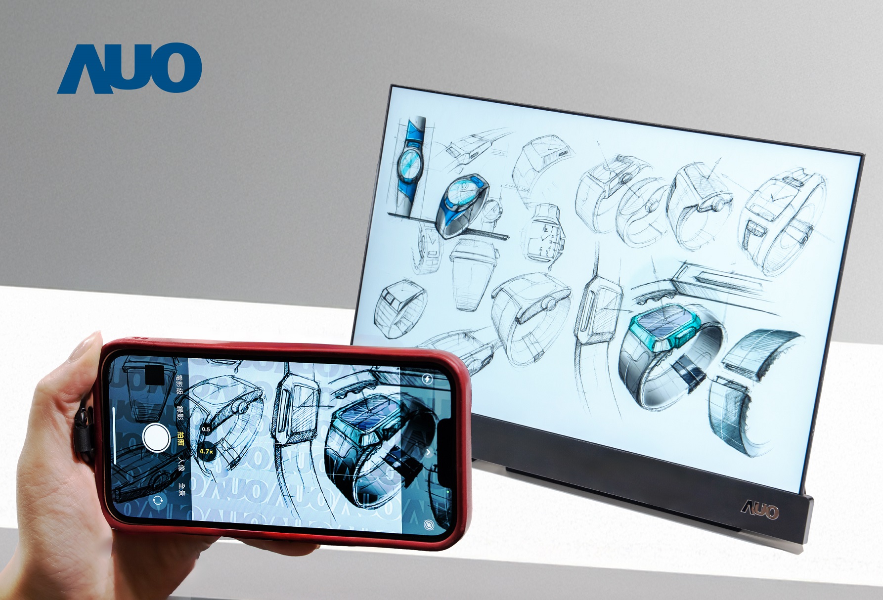 jinnian金年会16吋防窥显示器，采用人眼无法察觉、相机拍摄时才显现的隐藏式水印技术，未来可结合AI镜头侦测周围环境，实时开启或关闭水印，大幅提升在公共场域使用显示器的安全性