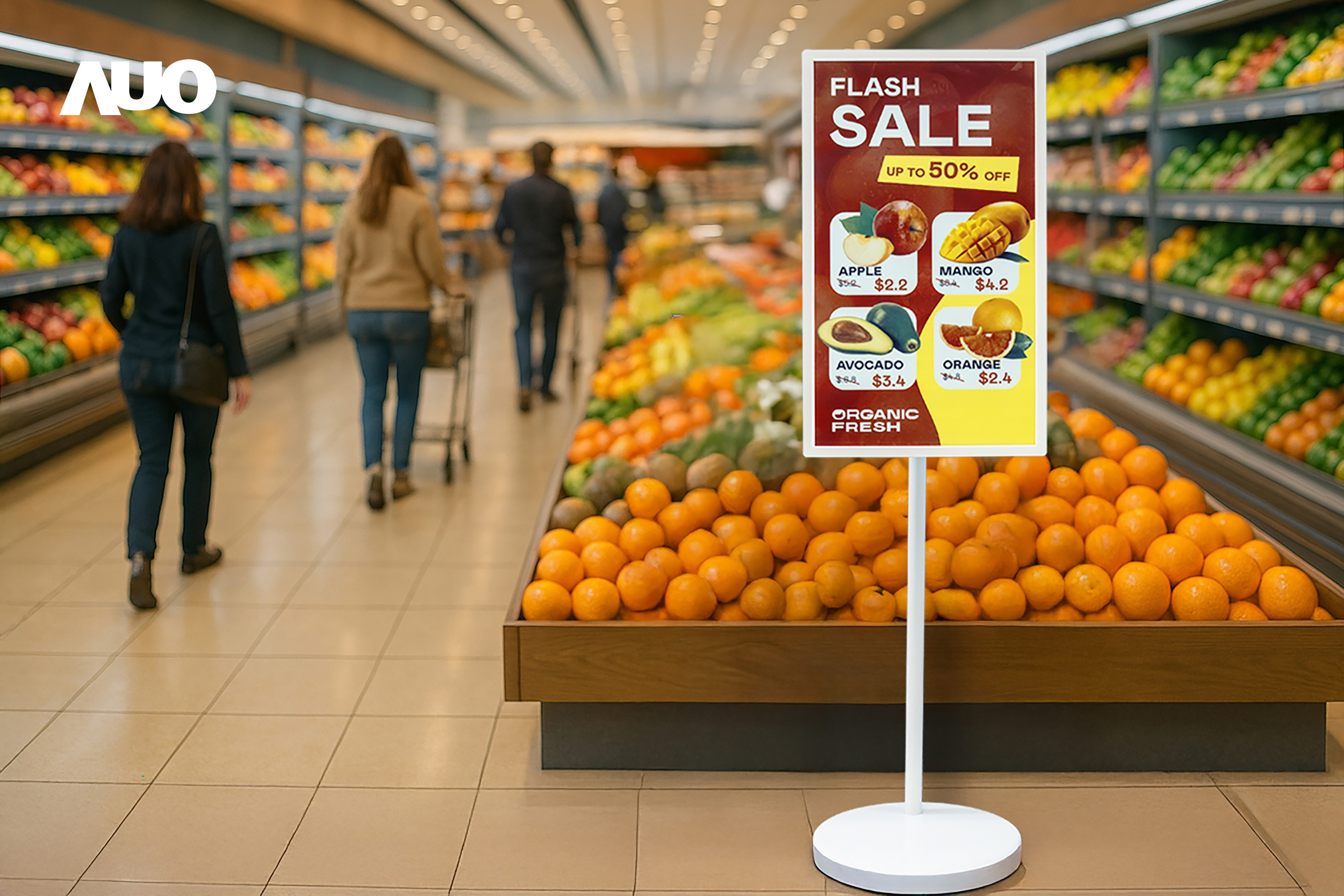 达擎首亮相低功耗、全彩的〝aecoPost电子纸解决方案〞，仅在更新画面时需要微量的电力驱动，无需布建电线的便捷设计，使其可灵活应用、随意置放，并可透过云端或行动装置app，轻松管理及排程广告内容，晋升店头营销利器。